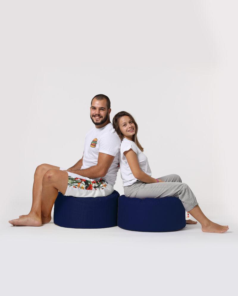 Taburet puf, Round Pouf, Ferndale, impermeabil, Garden Pouffe, 55x55x30 cm - Albastru inchis