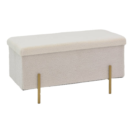 Taburet Ziwel cu capac teddy, alb auriu, 80x40x40 cm