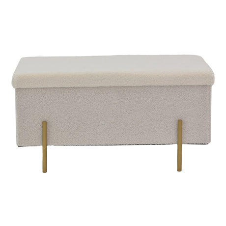 Taburet Ziwel cu capac teddy, alb auriu, 80x40x40 cm