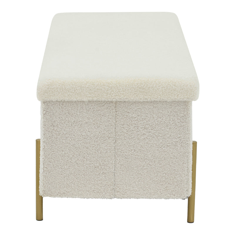 Taburet Ziwel cu capac teddy, alb auriu, 80x40x40 cm