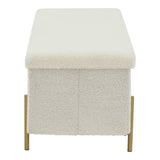 Taburet Ziwel cu capac teddy, alb auriu, 80x40x40 cm