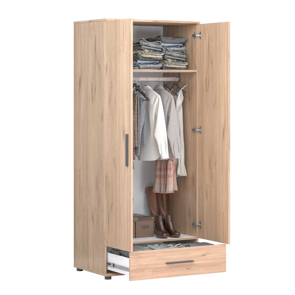 Dulap Haine GRD-621-FF-2 Home Collection® Trendline cu 2 usi si sertar, Stejar, 80x187x52 cm