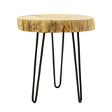 Tripp I Măsuță laterală solid acacia lemn Natural-picioare metalice negre D41χ45cm, 41x41x45 cm