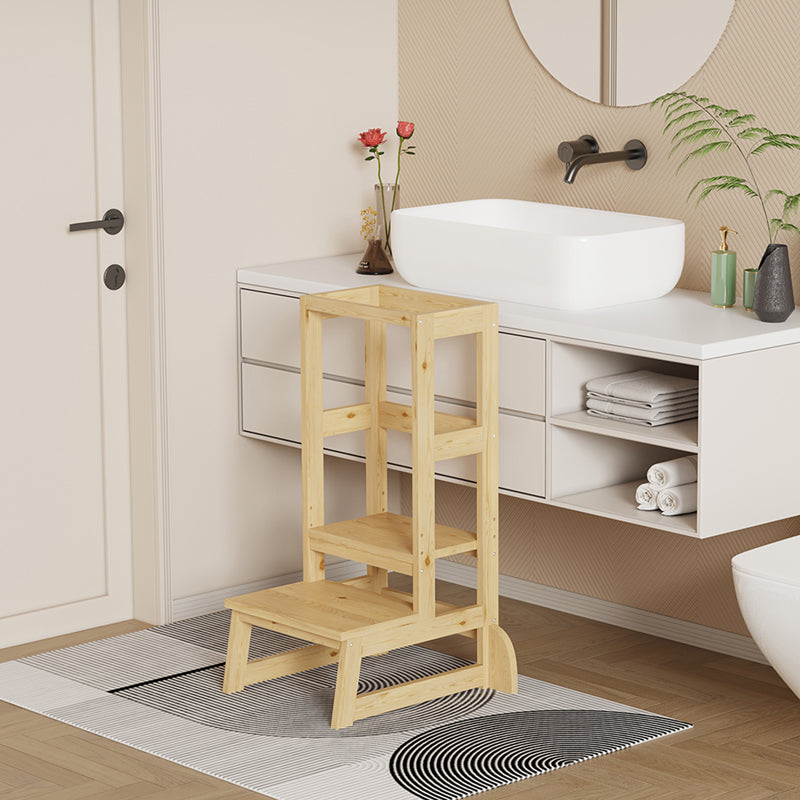Turnulet de învatare pentru copii Chiquel, stil Montessori, lemn, Alb - Natural, 45x51x90 cm - Natur