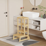 Turnulet de învatare pentru copii Chiquel, stil Montessori, lemn, Alb - Natural, 45x51x90 cm - Natur
