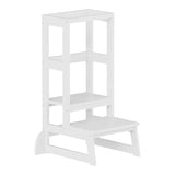 Turnulet de învatare pentru copii Chiquel, stil Montessori, lemn, Alb - Natural, 45x51x90 cm - Alb